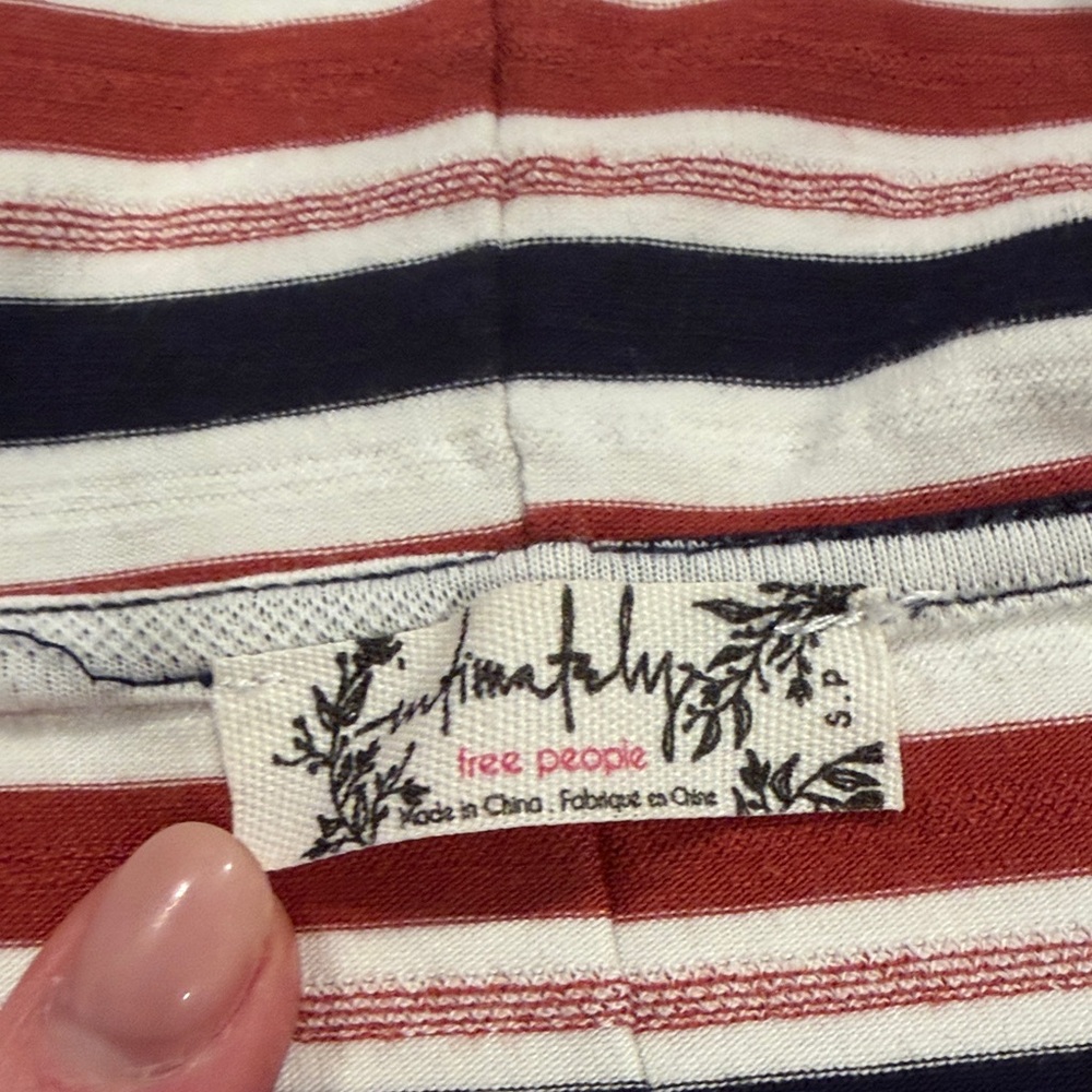 Free People Striped Hooded Tee in Red, Navy & White - Picture 2 of 4